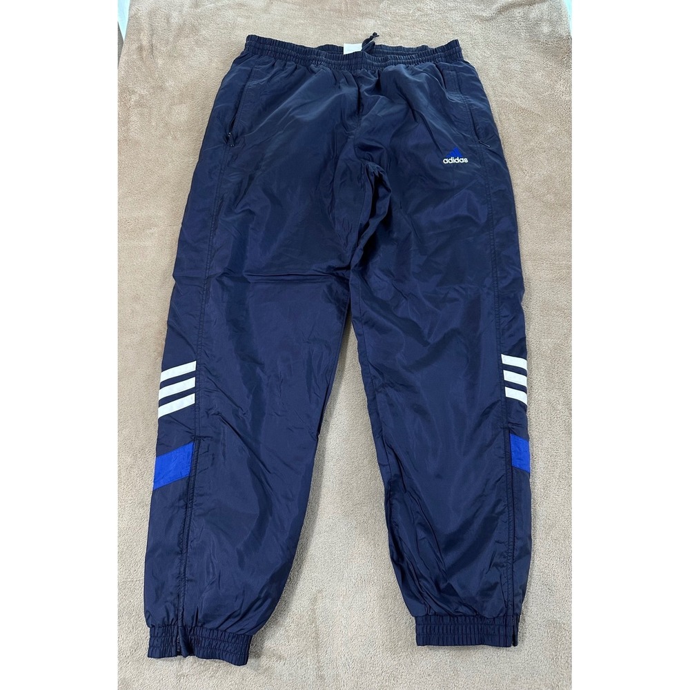 Vintage Adidas Windbreaker Lined Joggers Men L Navy BLue‎ Iconic three-stripe
